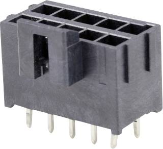 A black, rectangular electronic plug with eight metal pins protruding vertically. Suitable for connecting electronic components.