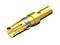 Cylindrical, gold-coloured connector with multiple grooves at the front end, suitable for electrical connections.