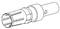 Black and white drawing of an electrical connector with a cylindrical sleeve and multiple slots at the end.