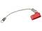 Red safety clip with chain and attachment loops, commonly used in industrial applications to secure valves or connections.