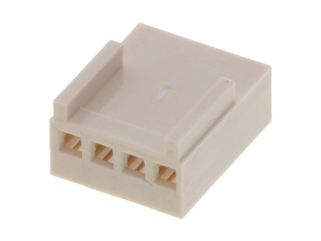 A beige plastic plug with four rectangular openings on the front, suitable for electrical connections.