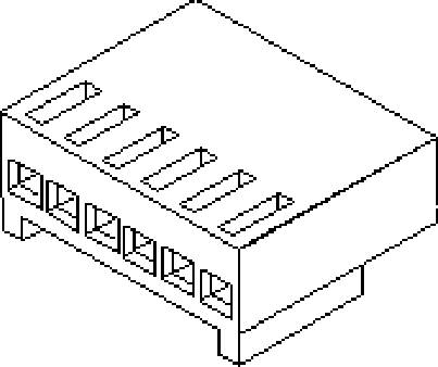 A schematic representation of an electronic component with multiple rectangular connection openings on the front side.