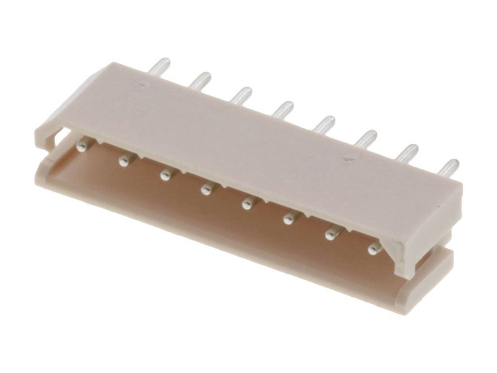 A pink connector with ten metal pins, arranged horizontally, shows the pins for electronic connections.