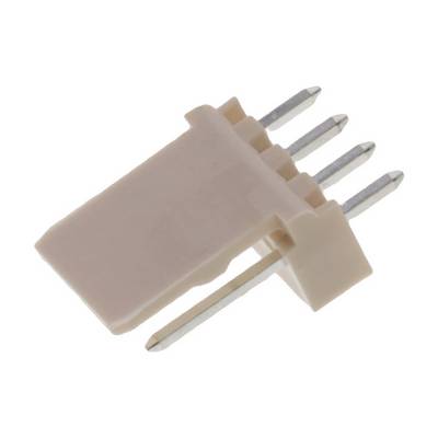 The beige, rectangular plug has four metal pins and is used for electronic connections.