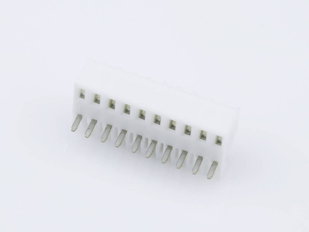 White 12-pin header strip on a white background, used for electronic connections and interfaces in devices.