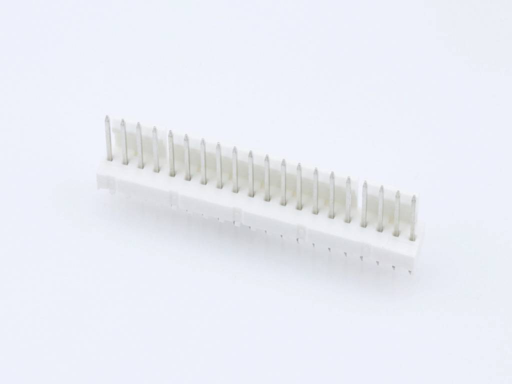 White, rectangular connector with multiple pins, primarily used for electronic applications. No visible markings.