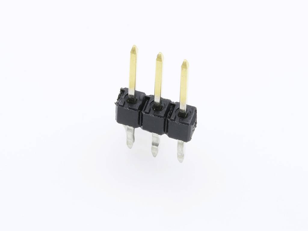 Three black and gold connectors on a white background, typically used for connecting circuit boards.