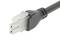 A black three-pin mains plug, suitable for connecting to electronic devices.