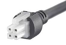 Black power cable with a rectangular, four-pin plug.