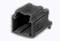 A black plastic plug with a rectangular aperture and a ribbed design. It is used for connecting electrical cables.