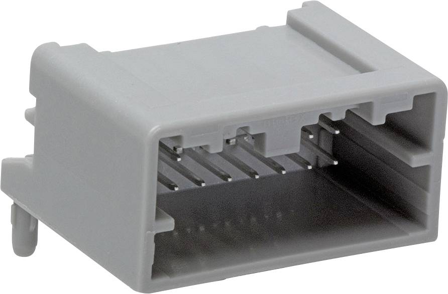 A grey rectangular plastic plug with multiple pins. Used for electrical connection in electronic devices.