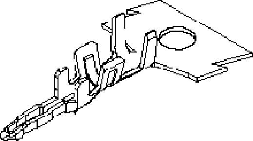 Technical drawing of a metal connector with protruding contact points for electrical connection.