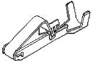 Technical illustration of a metal clip used for fastening individual parts. The gripping arms and the clamp-like mechanism are visible.