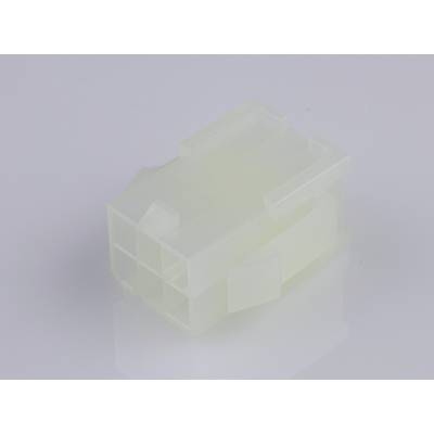 A transparent, white plastic plug with a rectangular base and multiple openings. It has side locking clips.