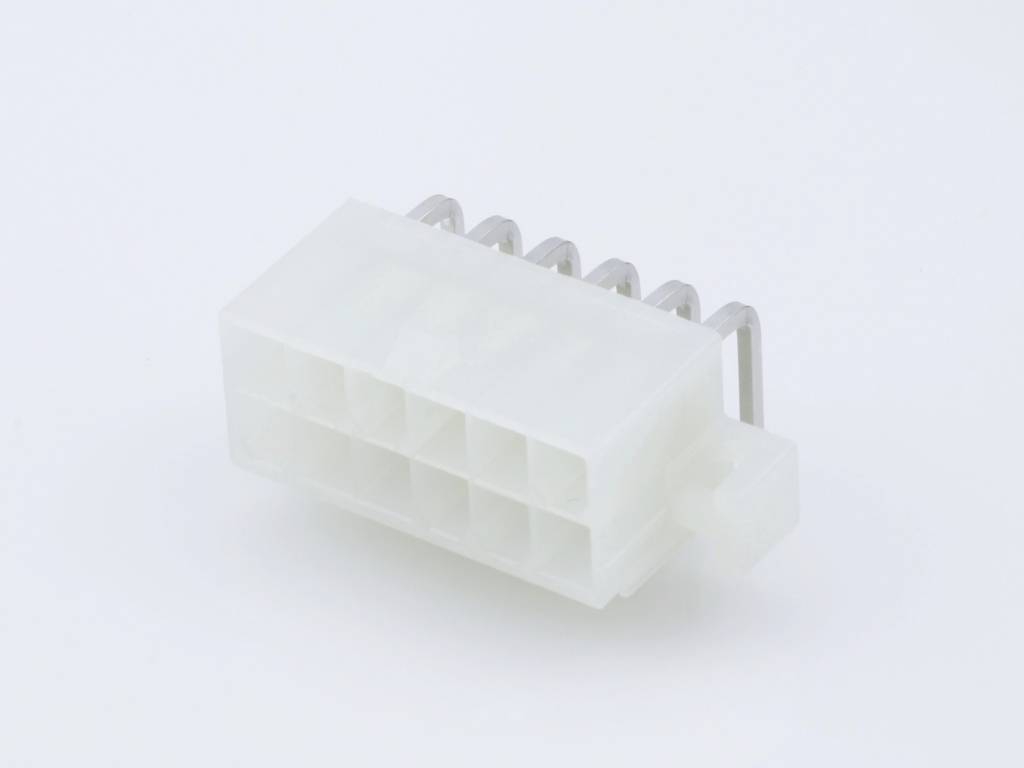 A white plastic plug with multiple metal pins, typical of electronic connections in computers or devices.