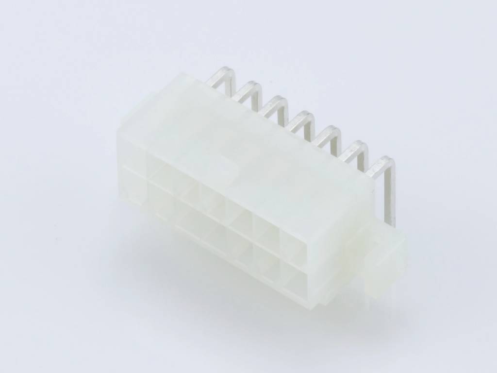 A white plastic connector with multiple protruding metal pins.