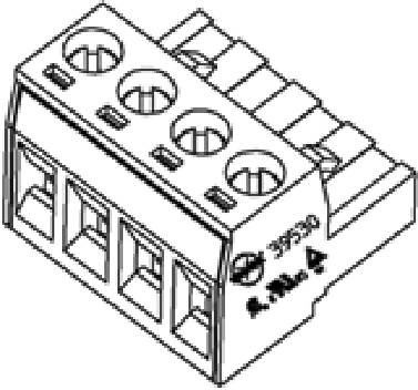 A four-pole electrical terminal block with screw connections. Suitable for mounting on printed circuit boards.