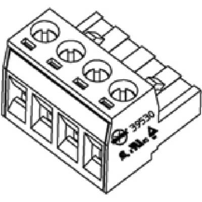 A four-pole electrical terminal block with screw connections. Suitable for mounting on printed circuit boards.