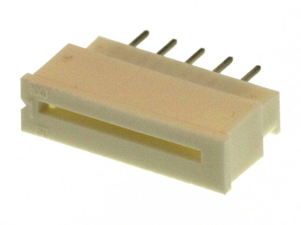 Five-pin connector with a rectangular plastic housing, suitable for electronic connections.