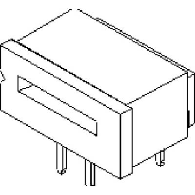 'Diagram of an electronic connector, rectangular in shape with four visible metal pins at the bottom.'
