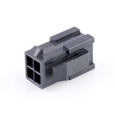 A black plastic plug with four square openings, suitable for electronic connections, on a white background.