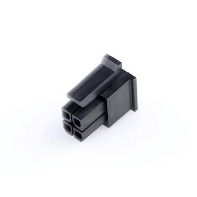 Black 4-pin plug with rectangular shape, suitable for electrical connections in computers and electronics.