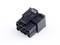 Black 8-pin computer power supply connector, viewed from above. Square holes for cables.