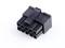 'A black, six-pin plug with rectangular holes, typically used for powering computer graphics cards.'