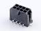 Black, rectangular electronic connector with multiple metal pins on its underside, against a white background.
