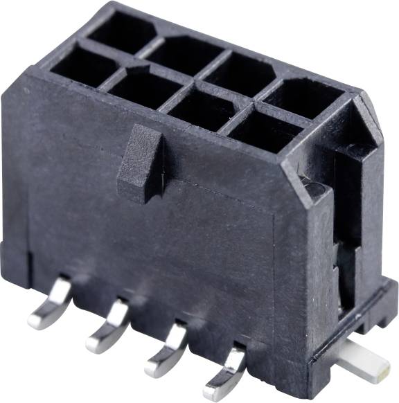 A black plastic connector housing with six metal terminals at the bottom and rectangular slots at the top.