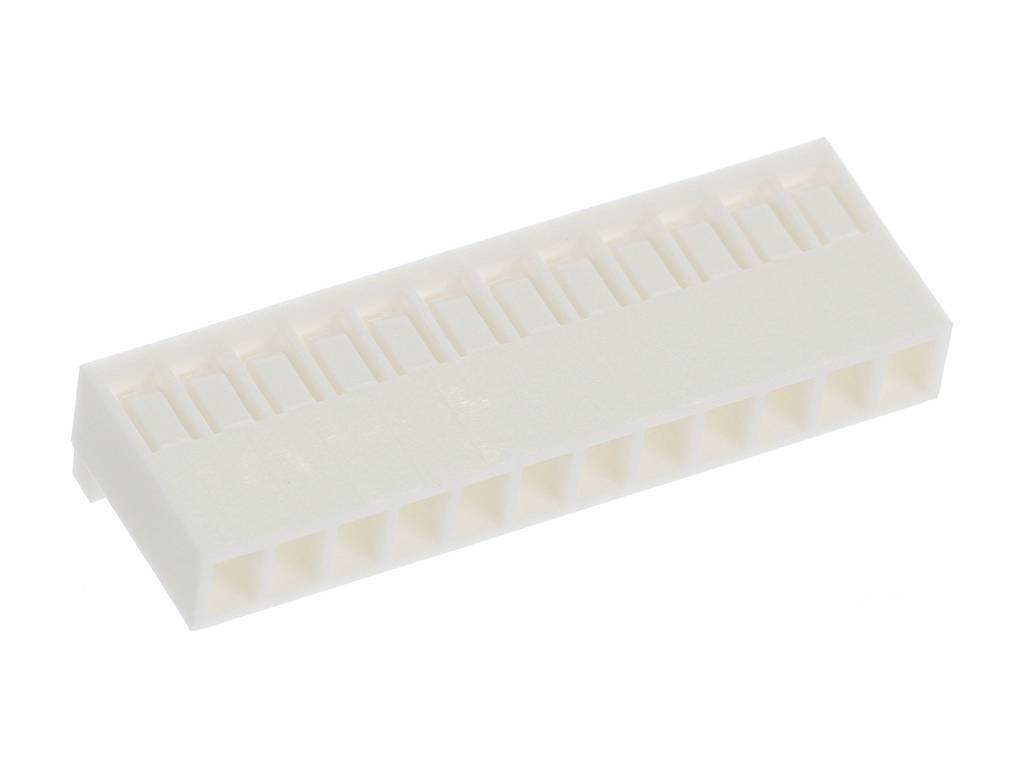 A white, rectangular plastic plug with multiple holes, typically used for cable connections in electronic devices.
