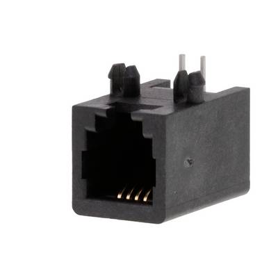 A black RJ45 socket, used for Ethernet connections, with eight copper contacts inside, on a white background.