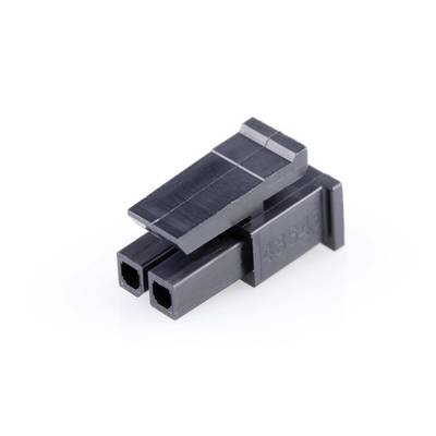 A black, two-pole plastic plug with rectangular openings, suitable for electrical connections.