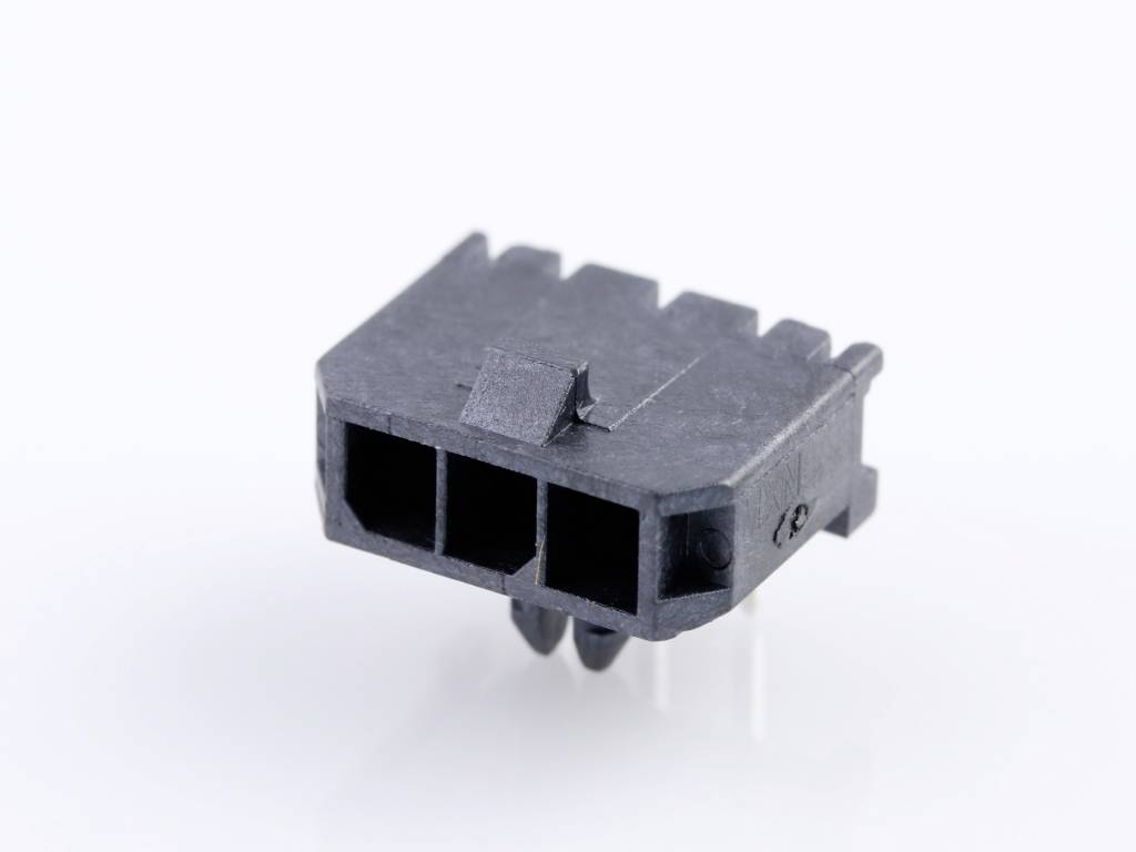 A black two-pole connector with square socket holes on a white background.