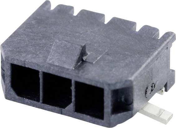 A three-pin connector with a plastic housing, shown in close-up. Suitable for cable connections in electronic applications.