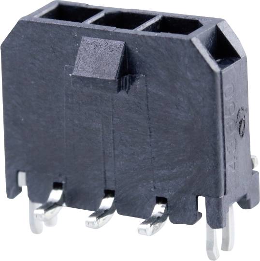 'Black four-pole connector with metal pins for electronic connections.'