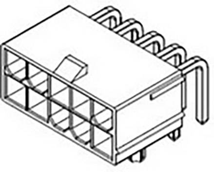 A technical drawing of a rectangular multi-pin connector with a locking hook at the top.