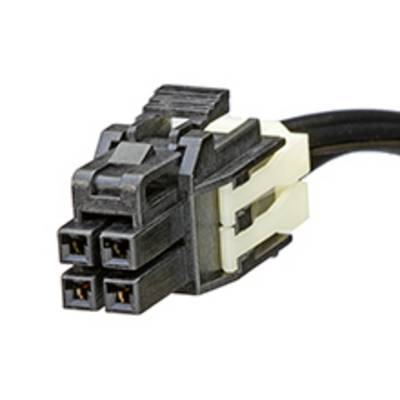 A black four-pin plug with a black cable shows connections for linking electronic devices or components.