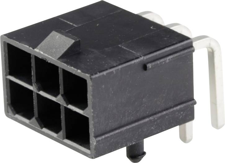 Black 6-pin plug with metal contacts, suitable for electronic connections in technical equipment.