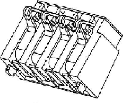 Technical drawing of a V6 engine with six cylinders and crankshaft. Shows details of cylinder arrangement and crankshaft mechanics.