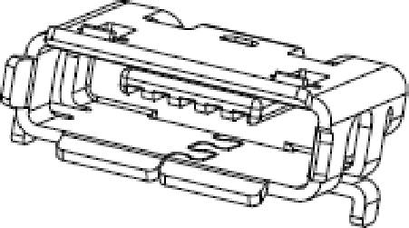 A technical diagram shows a connector with multiple contact points and mounting interfaces, suitable for electronic devices.