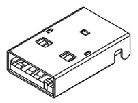 Black and white illustration of a USB plug, viewed from above. The plug shows the typical rectangular shape with four connector pins.