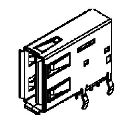 'Black and white pixel drawing of a rectangular connector with multiple openings and pins, top-down view. Technical icon.'