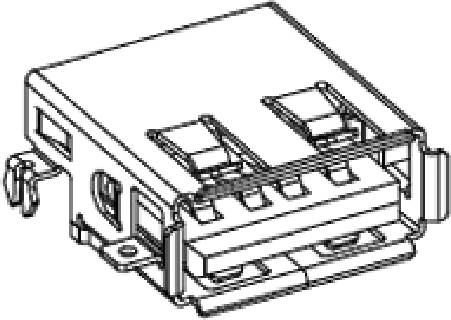 A black and white diagram of a computer server slot with multiple ports and levers on the sides.