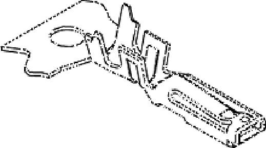 A technical diagram of a metal connector with a hole on the left and a spring mechanism in the centre.