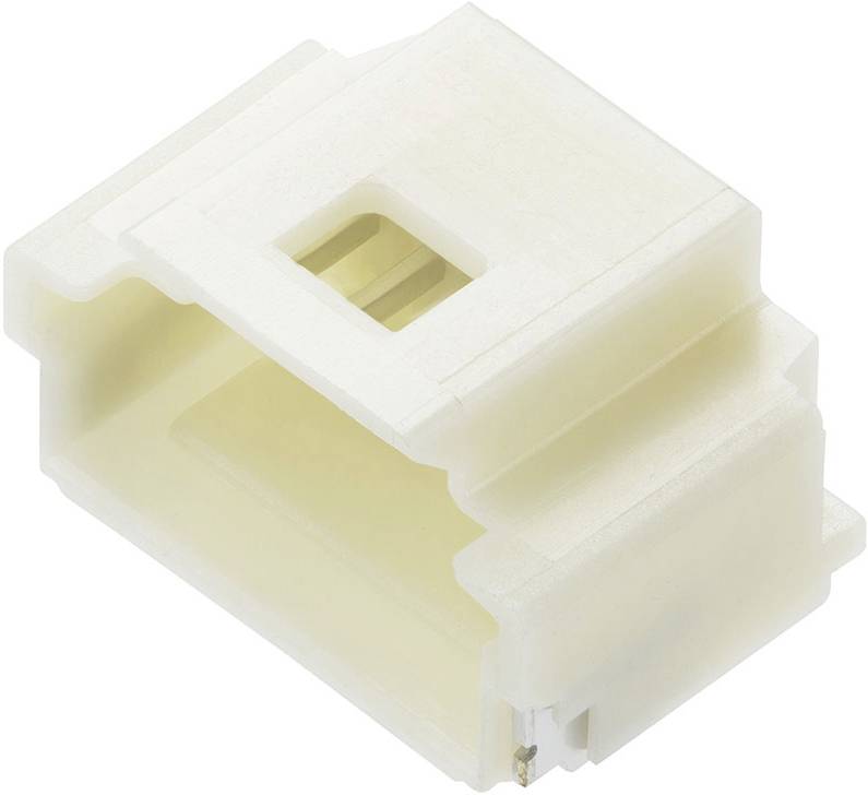 A rectangular connector in light-coloured plastic, with a larger opening at the top and a smaller connection point at the bottom.