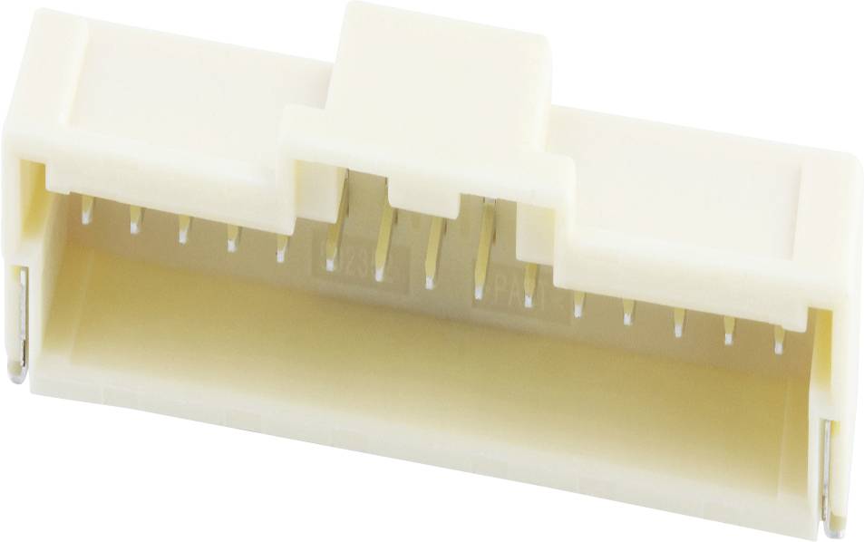 A white plastic plug with multiple metal pins, suitable for electronic connections on a circuit board.