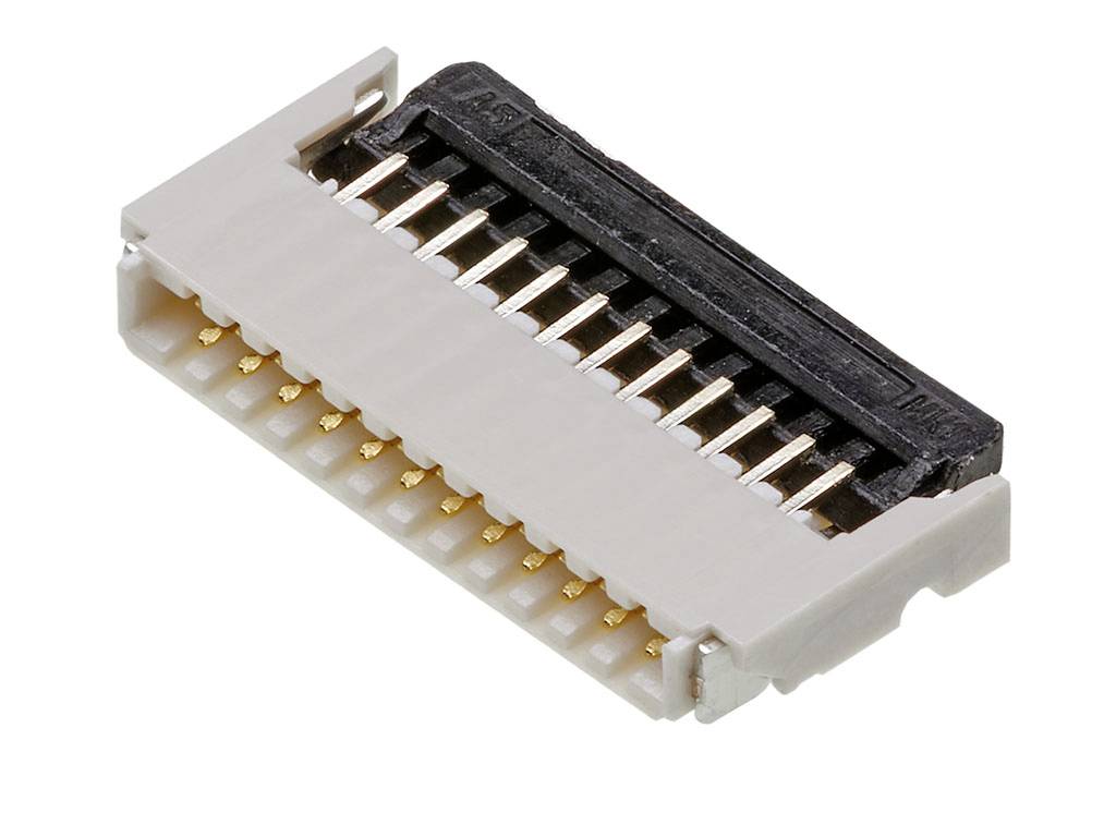 'Flat ribbon cable plastic connectors with metallic contacts, commonly used for connections in electronic devices.'