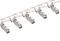 A row of five small, silver metal hooks is attached to a thin, continuous strip.