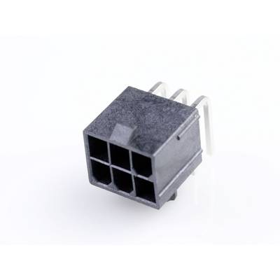Black 6-pin plastic plug in close-up, with metal contacts on the back, against a white background.